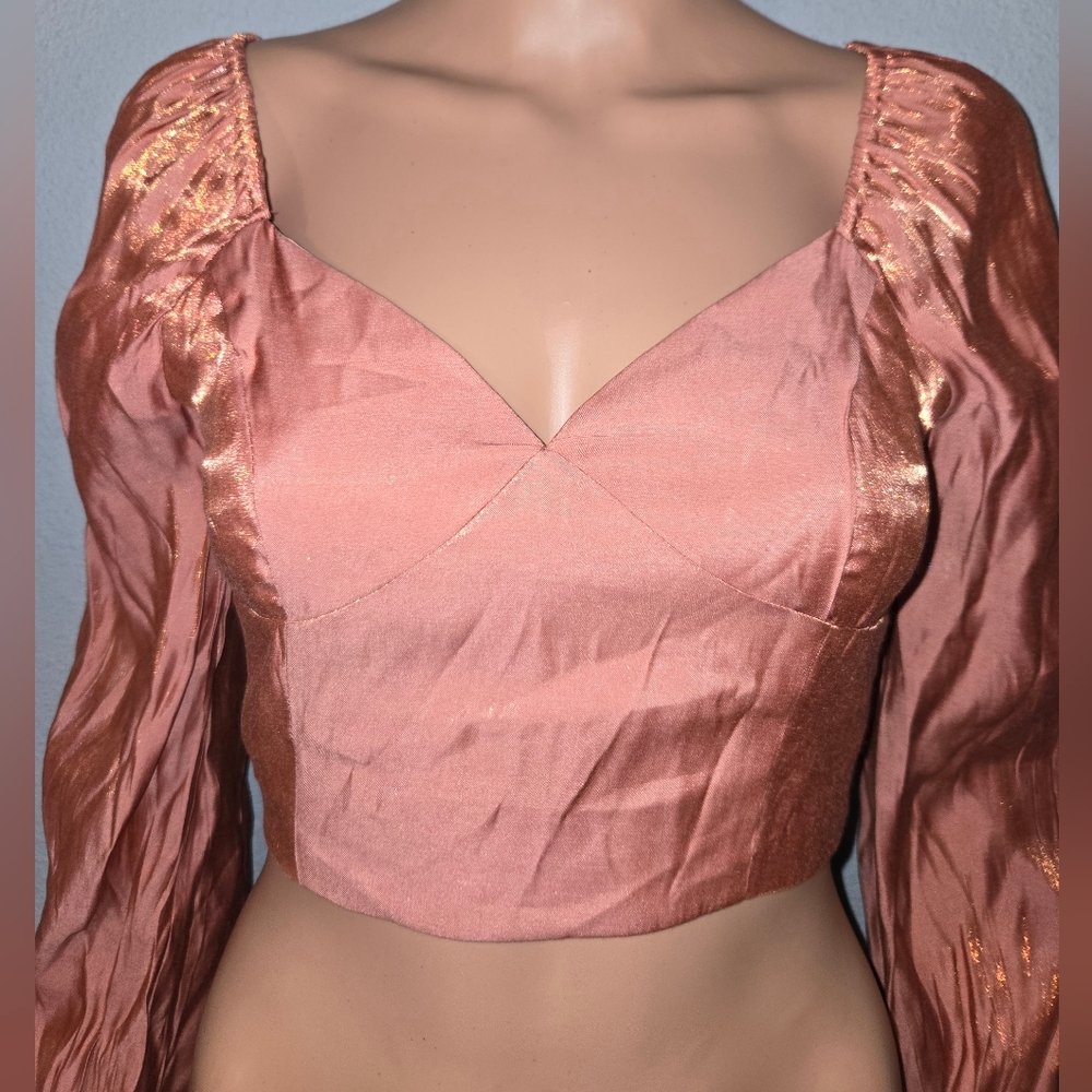 Shimmery Peach Tie In The Back Crop Top - Picture 7 of 9